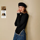 茵曼高領(lǐng)撞色收褶針織T恤2025秋女裝新款顯瘦長(cháng)袖上衣 黑色 M