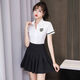 足浴技師工作服氣質(zhì)彈力女新款襯衣職業(yè)裝足療桑拿按摩工衣 盾牌白上衣+黑色百褶裙 L (95-105斤)
