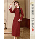 似水年華【2025秋日穿搭】袖口蕾絲花邊設計新中式小個(gè)子連衣裙 11紅色 L