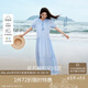 茵曼章若楠同款|法式度假連衣裙2025夏季女裝新款長(zhǎng)裙 天空藍(lán)  S
