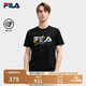 FILA 斐樂官方男裝針織短袖衫2025夏新款時尚休閑簡約基礎(chǔ)圓領(lǐng)T恤 正黑色-BK 2XL 185/104A/XXL