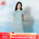 漁（FC SG）漁牌女裝連衣裙2023女新款印花小立領(lǐng)新中式改良旗袍女FGFB0091 淺綠 M