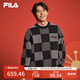 FILA 斐樂官方情侶款編織衫2025春新年款時尚休閑寬松套頭格子毛衣 正黑色-BK S （165/88A/S）
