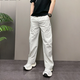 2025年夏季薄款潮流韓版痞帥寬松哈倫褲青年男士休閑闊腿直筒褲子 灰色 L 建議125-140斤