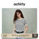 歐時力OCHIRLY【可機洗進口100%輕薄羊毛】條紋短袖針織毛衣25夏 深藍條 M