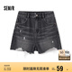 森馬（Semir）牛仔褲女寬松美式熱褲酷颯風(fēng)夏街頭毛邊短褲復(fù)古辣妹103324122010