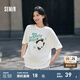 森馬短袖T恤女中長款純棉熊貓上衣趣味夏季休閑oversize衣服慵懶 本白10102 M