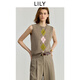 LILY100%美麗諾羊毛2025秋新款女裝學(xué)院風(fēng)提花菱格無(wú)袖馬甲針織衫 702淺米咖 M