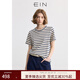 EIN【航海系】EIN言藍白條紋圓領(lǐng)休閑寬松短袖T恤上衣女裝25夏新款 墨藍 L