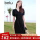百圖betu女裝2025夏季新款連衣裙V領(lǐng)泡泡袖收腰顯瘦氣質(zhì)裙子女2504D01 黑色 L