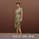 OVV2024春夏新款女裝22MM彈力雙喬桑蠶絲一字領(lǐng)落肩袖連衣裙 軍綠（凈色）13 M