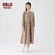 無印良品（MUJI）女式法蘭絨抽褶連衣裙女裝裙子長袖秋冬季打底裙純棉BC08CC4A 淺灰棕色 S (155/80A)
