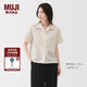 無印良品（MUJI）女式 易干彈力泡泡紗開領(lǐng)短袖衫女士襯衫襯衣女款女裝夏季上衣 米白色 M (160/84A)