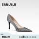 SANLVLU/廣州 18歲成人禮水晶鞋高跟鞋羊皮拍婚紗照紀(jì)念日儀式感訂婚鞋女 星辰銀/8cm（羊皮內(nèi)襯+pink禮盒） 37