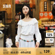 森馬（Semir）長袖襯衫女短款白色繡花浪漫秋2025新款荷葉邊一字肩襯衣溫柔 本白10101 L