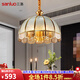 三洛（SANLUO）美式輕奢餐廳燈吊燈北歐簡約全銅飯廳吧臺餐桌燈主臥室吊燈具2053 4+1頭直徑48cm+LED三色燈泡（T）