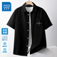 真維斯（Jeanswest）冰絲短袖襯衫男士外套夏季薄款工裝潮牌寬松上衣夏天高級感襯衣服 【冰絲涼感】黑色(自由意志胸標) XL (180) (不起球不掉色)
