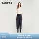 SANDRO女裝法式高腰復(fù)古做舊廓形牛仔褲SFPJE00557 黑色 40