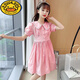 G.duck女童純棉連衣裙2024新款中大童洋氣網(wǎng)紅公主裙兒童夏季泡泡袖裙子 粉色 150 建議12-13歲 143cm以下身高