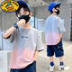 G.DUCKKIDS男童夏裝短袖t恤漸變半袖上衣洋氣2025年新款兒童裝大童帥氣潮流 粉色漸變【領子包邊】 150 建議身高140-150