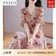 ZXEGI收腰顯瘦100%桑蠶絲真絲連衣裙夏季新款時尚印花韓版高端A字裙女 粉色 2XL （116-125斤）