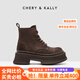 CHERY KALLY【咖啡腔調(diào)】輕奢2025真皮厚底馬丁靴女復(fù)古百搭時(shí)尚美拉德騎士靴 咖啡色 37