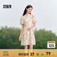 森馬連衣裙女水墨畫印花泡泡袖盤扣24夏季新中式改良旗袍裙 黃色調(diào)00433 155/80A/S