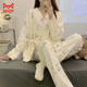 貓人（MiiOW）月子服純棉春秋冬季產(chǎn)后孕婦睡衣女產(chǎn)婦待產(chǎn)哺乳裝家居服和服系帶 650#禮結小熊 L (110-125斤)