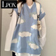 LPOX馬甲女秋冬季新款韓版V領(lǐng)寬松套頭慵懶風(fēng)針織衫長(cháng)袖毛衣 無(wú)袖款 M