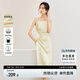 尚都比拉夏季時(shí)尚優(yōu)雅腰部褶皺提花圖案修身吊帶連衣裙女 香檳杏 M