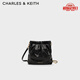 CHARLES&KEITH迷你菱格流浪包單肩斜挎雙肩包包女包生日禮物CK2-60782390 Black黑色 S