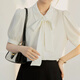 鉑吶苓襯衣白色短袖女夏季雪紡蝴蝶結襯衫氣質(zhì)女士職業(yè)穿搭飄帶設計百搭 白色蝴蝶結襯衫【短袖】 M 碼