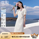 香影【防曬小白裙】香影方領(lǐng)連衣裙女泡泡袖2025夏季新款氣質(zhì)法式裙子 白色 S 155/80A/85-95斤