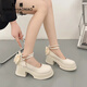 幻潮鳥(niǎo) 白色瑪麗珍鞋女2026春季新款高跟鞋法式粗跟單鞋子厚底小皮鞋女 米白色 37