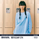 MMLG 87mm 純棉長(zhǎng)袖圓領(lǐng)T恤女男秋季新款貼布繡韓系經(jīng)典潮牌情侶上衣 淡藍(lán)色 S