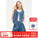 ELLE KIDS童裝 25夏季女童假日風(fēng)半松緊腰透氣牛仔廓版休閑直筒五分褲 牛仔藍 165 （M）