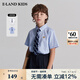 E·LAND KIDS衣戀夏季新品男童經典學院風刺繡短袖襯衫 L/Blue淺藍色/51 160 S