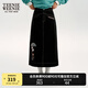Teenie Weenie小熊女裝春季小A磨毛休閑中長(zhǎng)牛仔復(fù)古基礎(chǔ)款半身裙 深灰色 M (165)