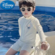 迪士尼（Disney）兒童游泳裝男童拉鏈連體泳衣夏季長袖防曬速干溫泉沙灘度假泳衣潮 椰樹恐龍 送帽子 100