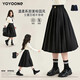 小豬彼特女童裙子春季初中生百褶裙大童長(cháng)裙兒童半身裙黑色學(xué)院風(fēng)春裝套裝 4457黑色 120 cm