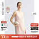 朗姿2025夏季新款無袖圓領(lǐng)連衣裙女直筒重工釘珠優(yōu)雅通勤都市裙子 淡粉色 L