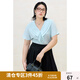 獨(dú)束大碼女裝V領(lǐng)荷葉邊短袖上衣2025夏裝新款清新氣質(zhì)百搭上衣女 風(fēng)鈴藍(lán) XL （尺碼：3）