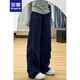 羅蒙（ROMON）美式藏青色休閑工裝褲女春夏季胖mm寬松顯瘦梨形身材闊腿運動(dòng)褲 藏青色 L L-105-115斤