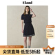 ELAND【100%棉】衣戀半身裙女高腰a字顯瘦毛織百褶裙2025夏季新款 藏青色(59)Navy S