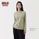 無印良品（MUJI）女式 天竺編織 長袖T恤上衣打底衫女款內搭女裝 淡綠色 M (160/84A)