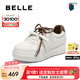 百麗（Belle）百搭小白板鞋女2025秋新商場同款厚底增高休閑鞋E1S1DCM5 白色/棕 37 (235mm)