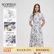 SCOFIELD女裝浪漫氣質(zhì)短袖印花連衣裙文藝百褶連衣裙2025夏季新品 象牙白色 L 170 170