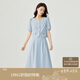 茵曼法式小香風(fēng)兩件套裝女2025夏季通勤短袖襯衫A字半身裙 藍色 M