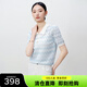 敦奴（DUNNU）dunnu敦奴2024夏季新款休閑波浪紋提花小翻領(lǐng)針織衫女 淺藍 XL