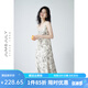 嘉茱莉新款新中式吊帶連衣裙女V領(lǐng)溫柔風(fēng)吊帶裙夏季褶皺碎花長(cháng)裙 淡彩米灰 L